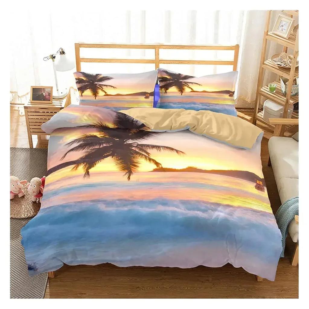 Ocean Duvet Cover Set Queen Size Tropical Island With The Palm Trees And Sea Beach Nature Theme Print Twin Bedding Set For Teens
