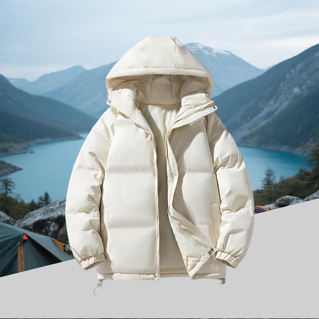 Men's Fleece-Lined Down Cotton Jacket - Loose Hooded Style With Zip Pockets, Warm, Casual & Versatile