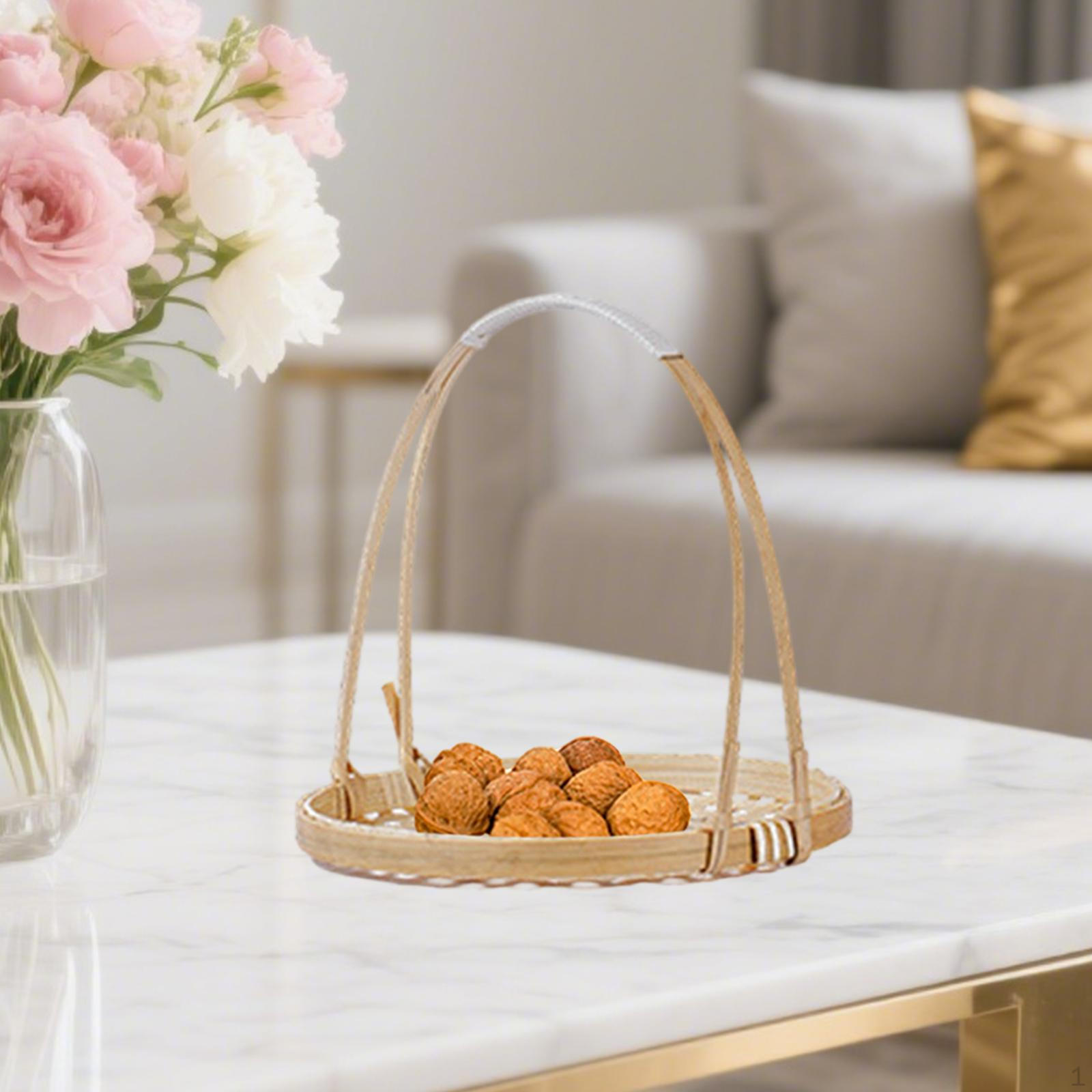 

Плетеная бамбуковая корзина для фруктов, держатель для еды, переносной сервировочный поднос с ручкой, тарелка для дома, кафе, столовой Single 18x18cm