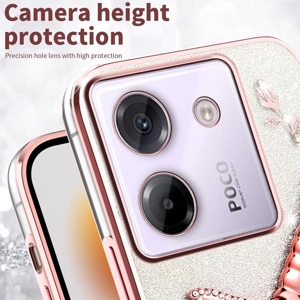 KADEM For Xiaomi Poco M7 Pro 5G Case Dragonfly Kickstand TPU Flowers Glitter Phone Cover