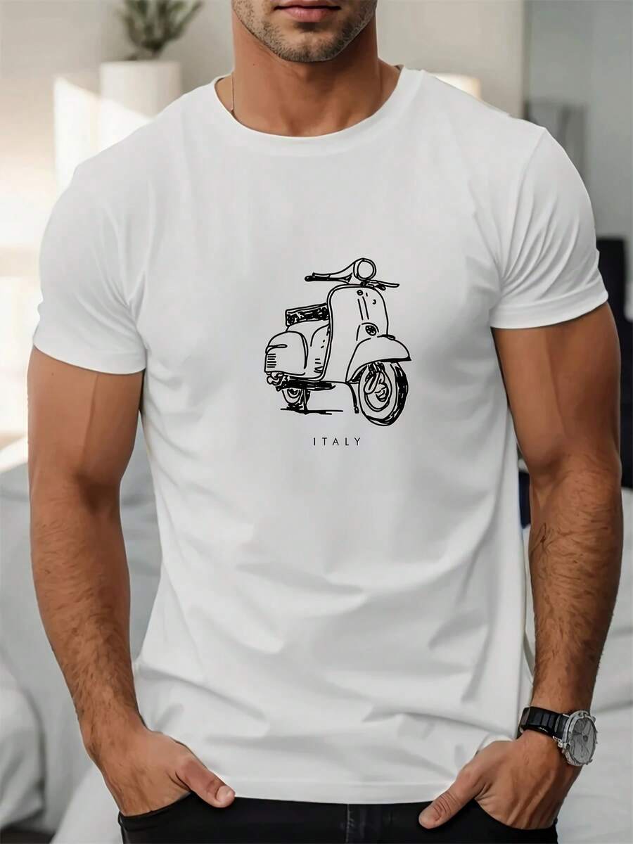Unisex s Casual Short Sleeve T-Shirt With Vintage Scooter & Italy Graphic Print S