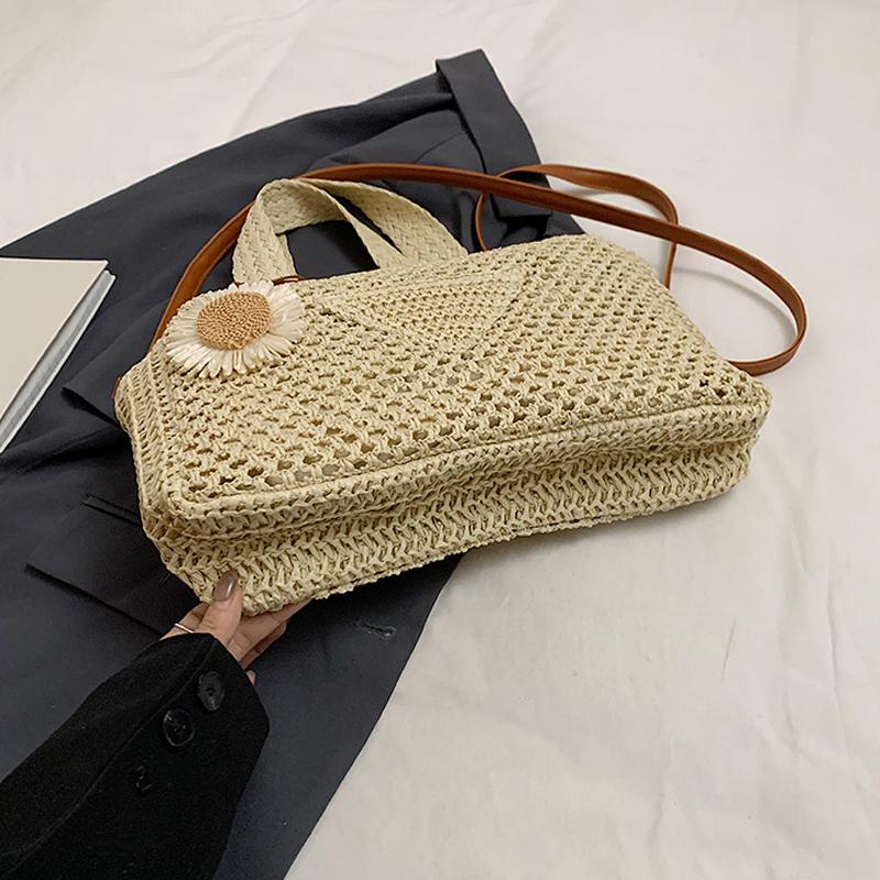 Sommer Geflochtene Hohle Strandtasche Damenmode Korb Umhängetasche Multifunktionale Picknick Handtasche Damen Schultertasche AVE