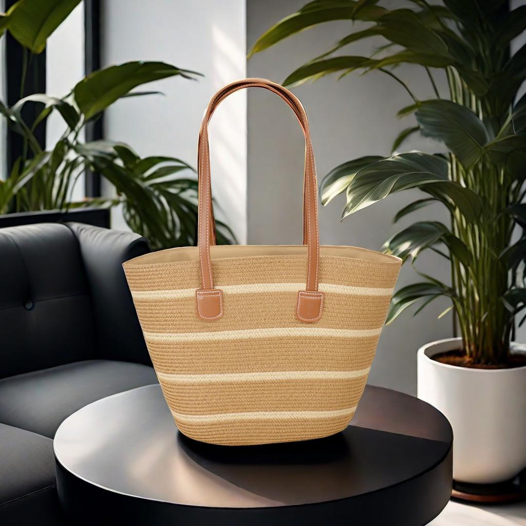 Women's Large Straw Beach Tote - Summer Handbag, Seaside Shoulder Bag, Vegetable Basket Style
