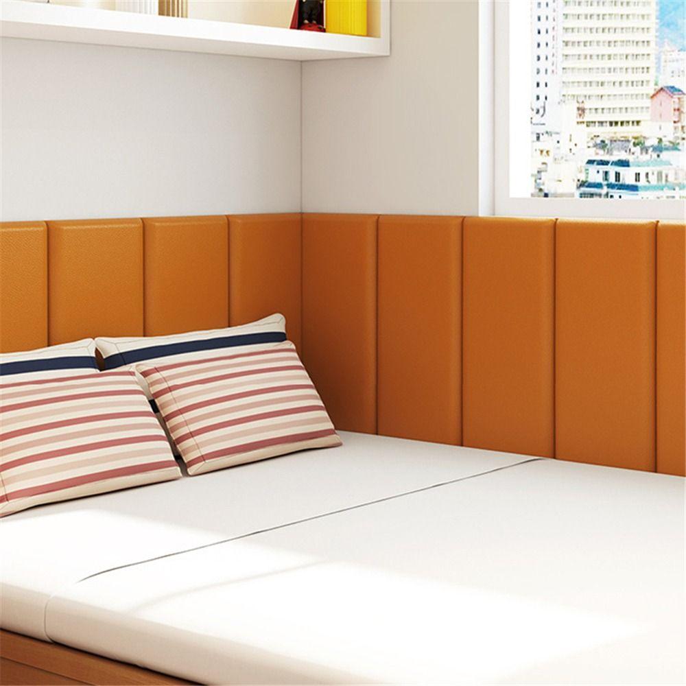 2pcs Self Adhesive 3D Wall Sticker Soft Bag Design Leather Soft Wall Panels Anti-collision 10mm Thick Anti-collision Wall Fence