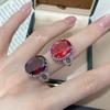 Retro Pigeon Egg Ring with High-Carbon Diamond & Red Zirconia