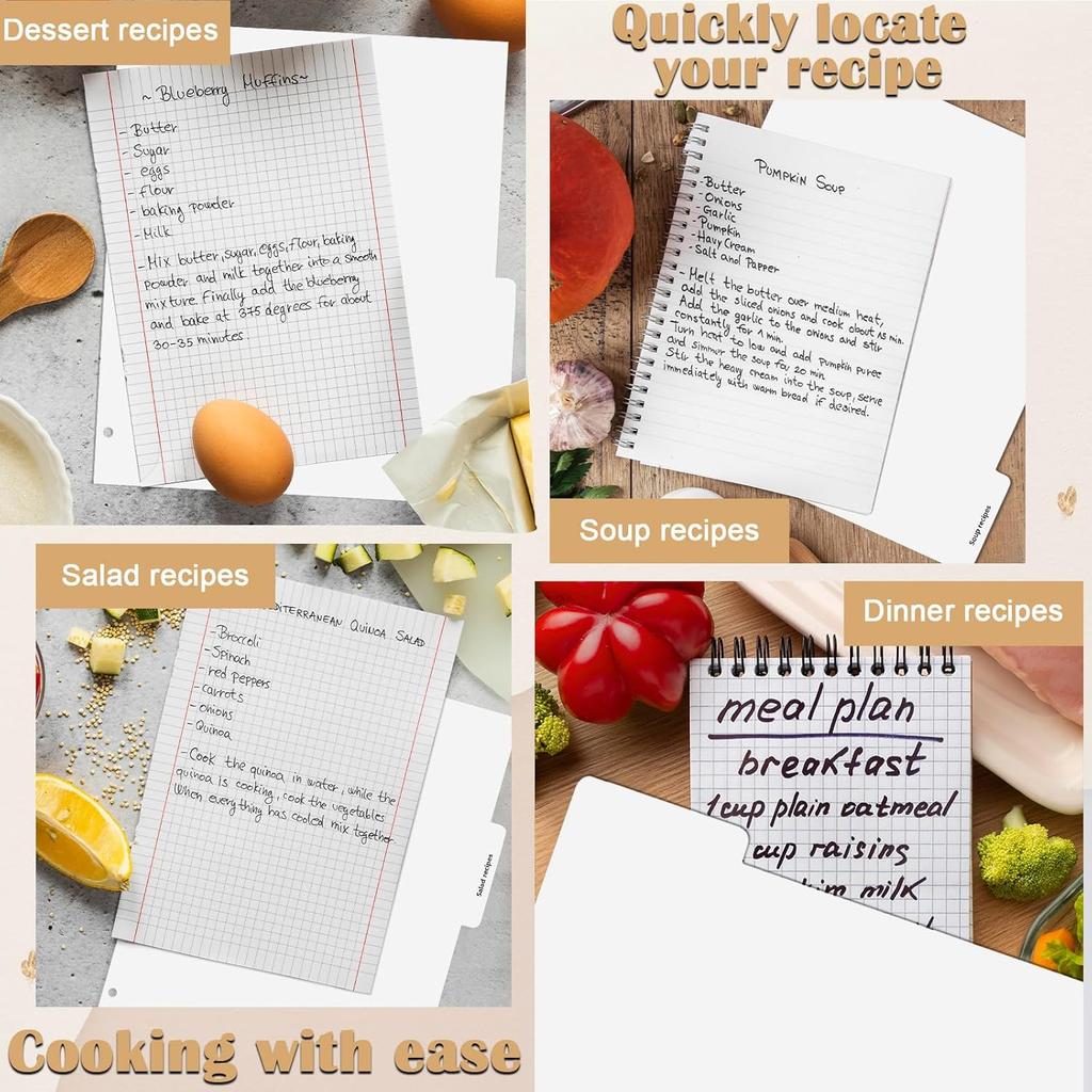 Recipe Dividers for 3 Ring Binder Set 9 3/4”×11” Black and Pre-Printed Recipe Binder Dividers Recipe Organizer Personalized Family Recipe Binder