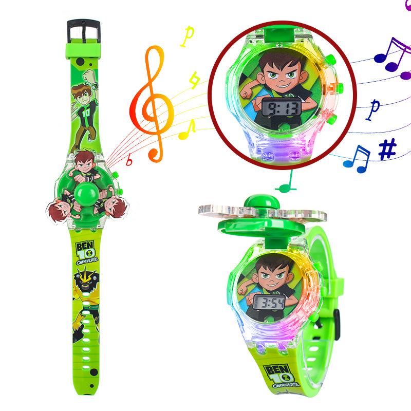 Children's Cartoon Music Watch with Seven-Color Luminous Spinning Gyro Toy