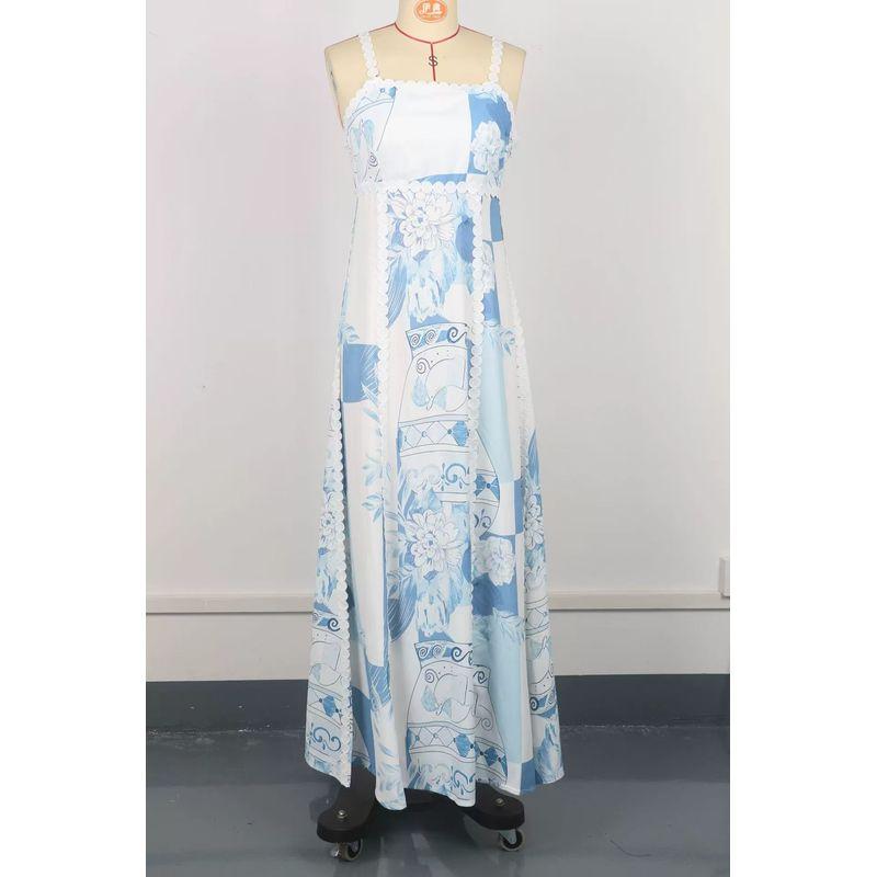 

Fashion Wind Lace Sling Print Bows Backless Dress Strap Sexy Backless Dress Flower color S