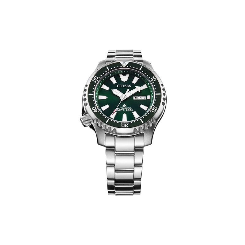 CITIZEN Eco-Drive Series Luminous Puffer Style Green Water Ghost Diver’s 200M Waterproof Sports Leisure Mechanical Movement Steel Strap Uni NY0131-81X
