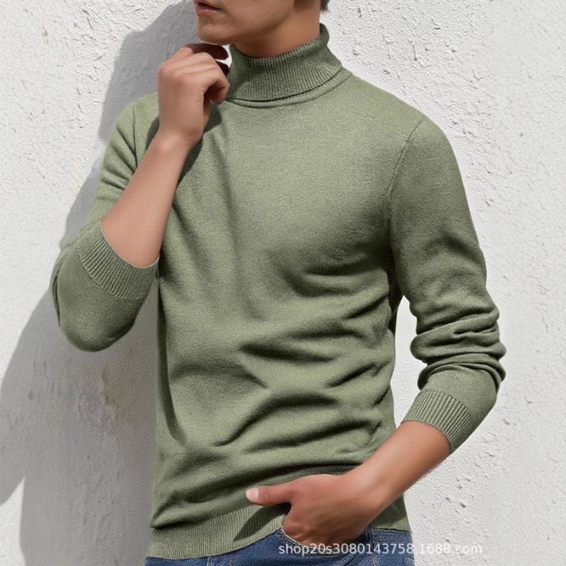 Men's Solid Color Turtleneck Knit Top Casual Warm Winter Base Layer