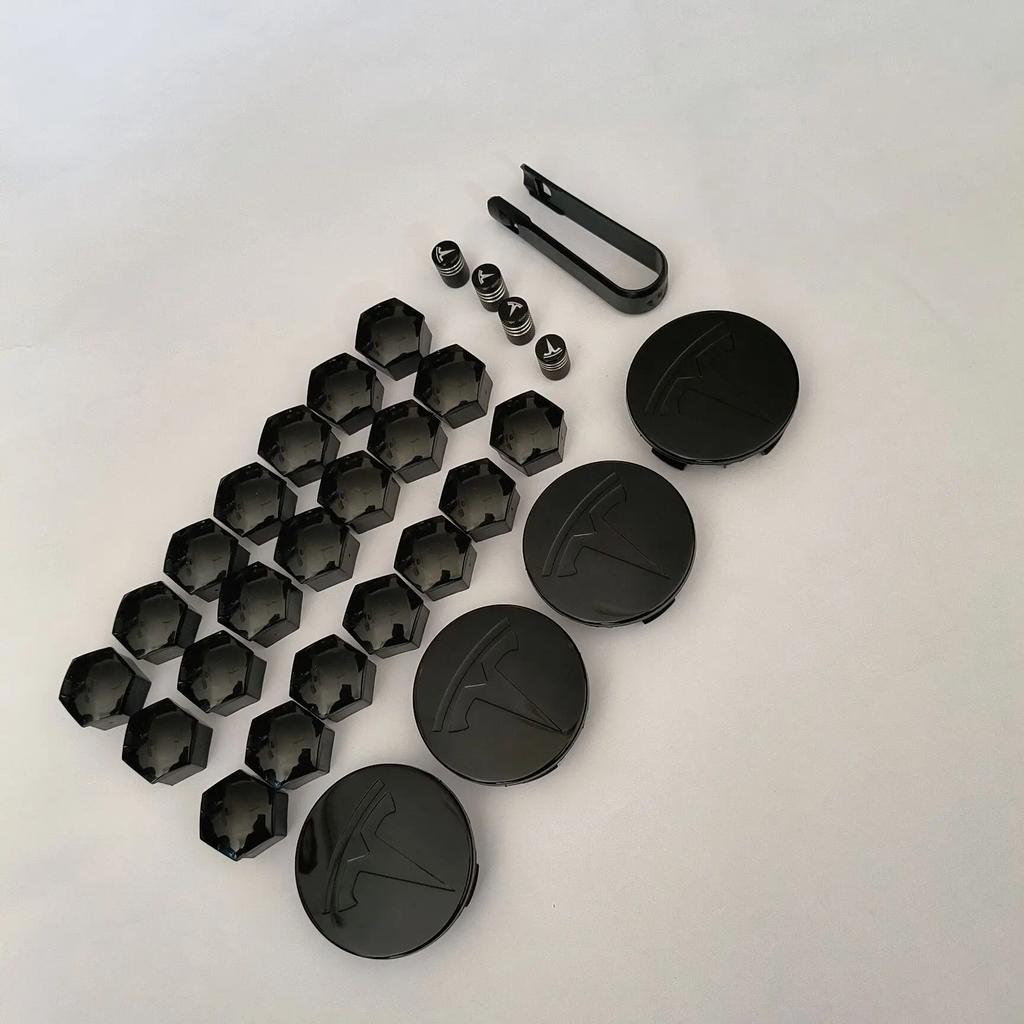 Pwmnb5 4PCS 25PCS 29PCS 56MM 57MM For Tesla Model3 ModelY Matte Black Juniper Sport Emblem Wheel Center Hub Cap Car Rims Cover Hubcaps