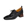 Fashion NEW Spring/Autumn Women Pumps Square Toe Chunky Heel Shoes Concise Genuine Leather Shoes for Women Lace-up Handmade Women Shoes