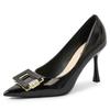 Fashion Spring Autumn Luxury Crystal Heel Pumps Women Black Pointed Toe High Heels Shoes Woman Pu  Thin Heels Pumps Ladies