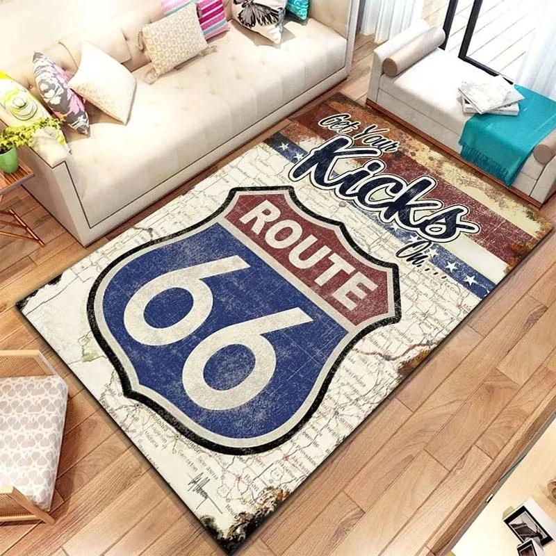 Historic Route 66 Carpet Mother Road Area Rug for Home Bathroom Living Room Table Bedroom Sofa Doormat Decor, Non-slip Floor Mat