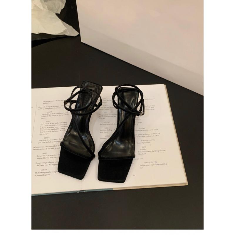 

2025 spring and autumn new French niche high-heeled sandals temperament square head buckle stiletto strap stiletto sandals 39 чёрный