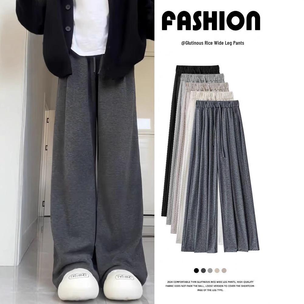 

Women s Gray High-Waist Wide-Leg Pants - Autumn/Winter 2025, Plus Velvet, Loose Fit 2XL