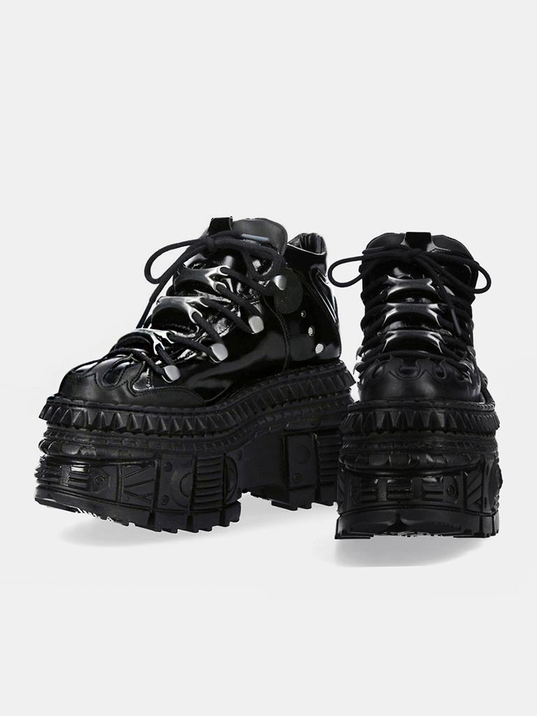 Women Gothic Metal Small Man Functional Wind High Top Millennium Spice Muffin Leather Lace-up Big Head Platform Shoes 10cm