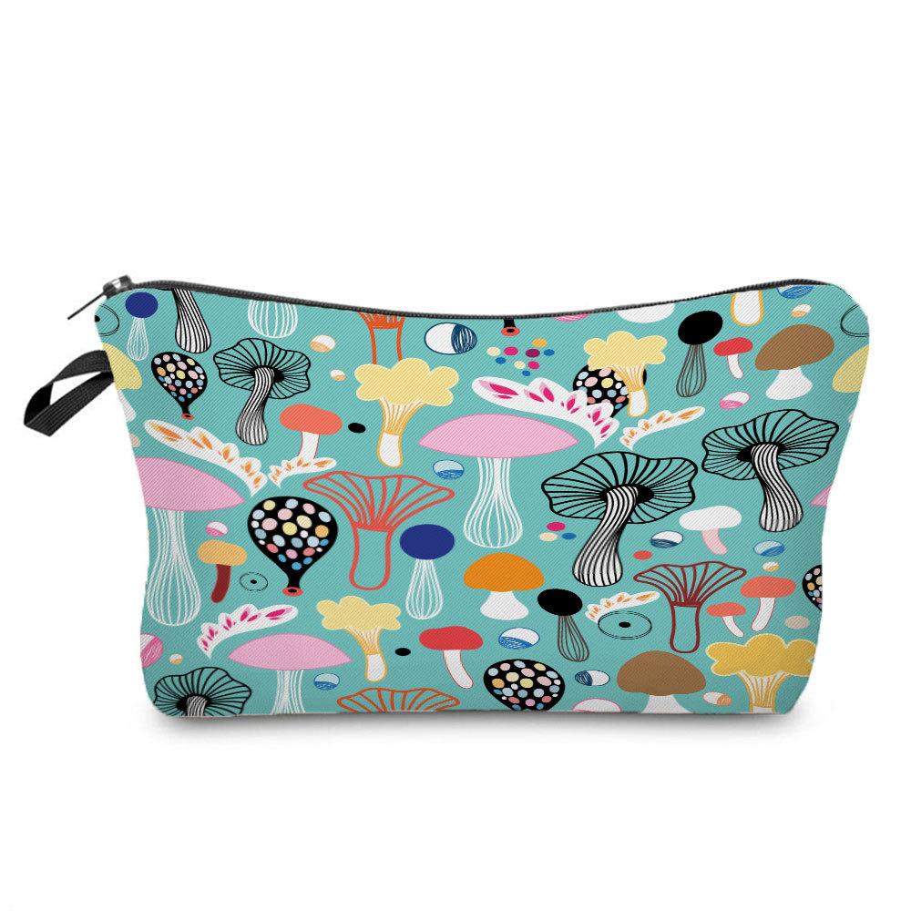 Women Mushroom Print Cosmetic Bag Toiletries Organize Travel Storage Case 6383