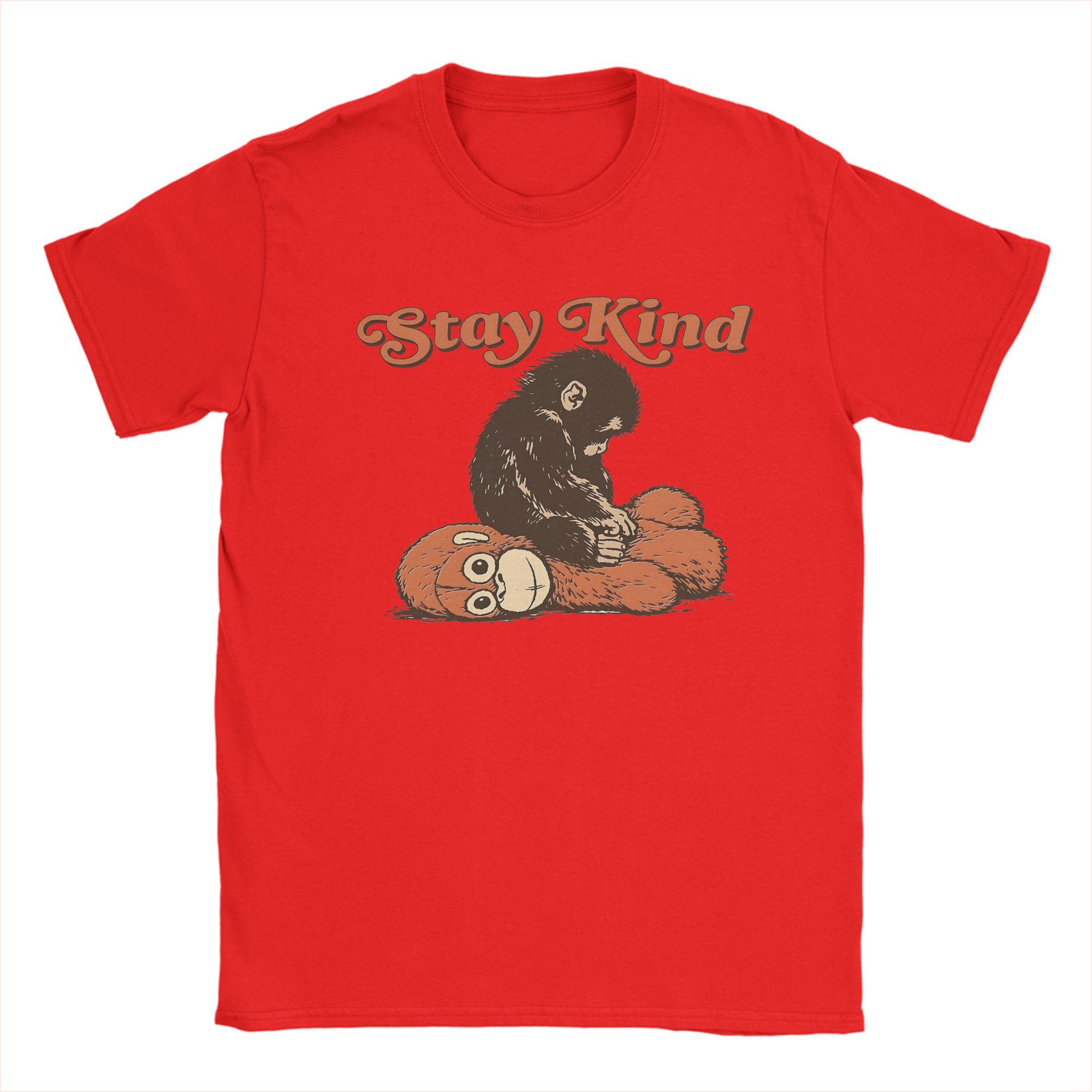 Punch Monkey Stay Kind Unisex Womens T Shirts  Awesome Tee Shirt Short Sleeve Round Collar TShirt Cotton Big Size Clothes S