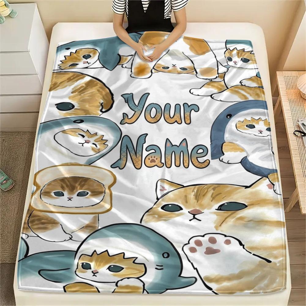 1PC Cat Donut Duo Custom Name Patterned Flannel Blanket Suitable For All Seasons For Home Decor Warmth And Comfort Gifts Holiday Present