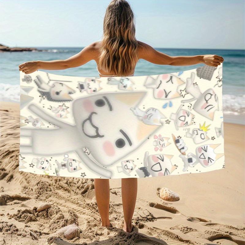 Kawaii Japanese Cat Microfiber Beach Towel Quick Dry Soft Absorbent Bath Towel for Kids Adults Summer Pool Swimming