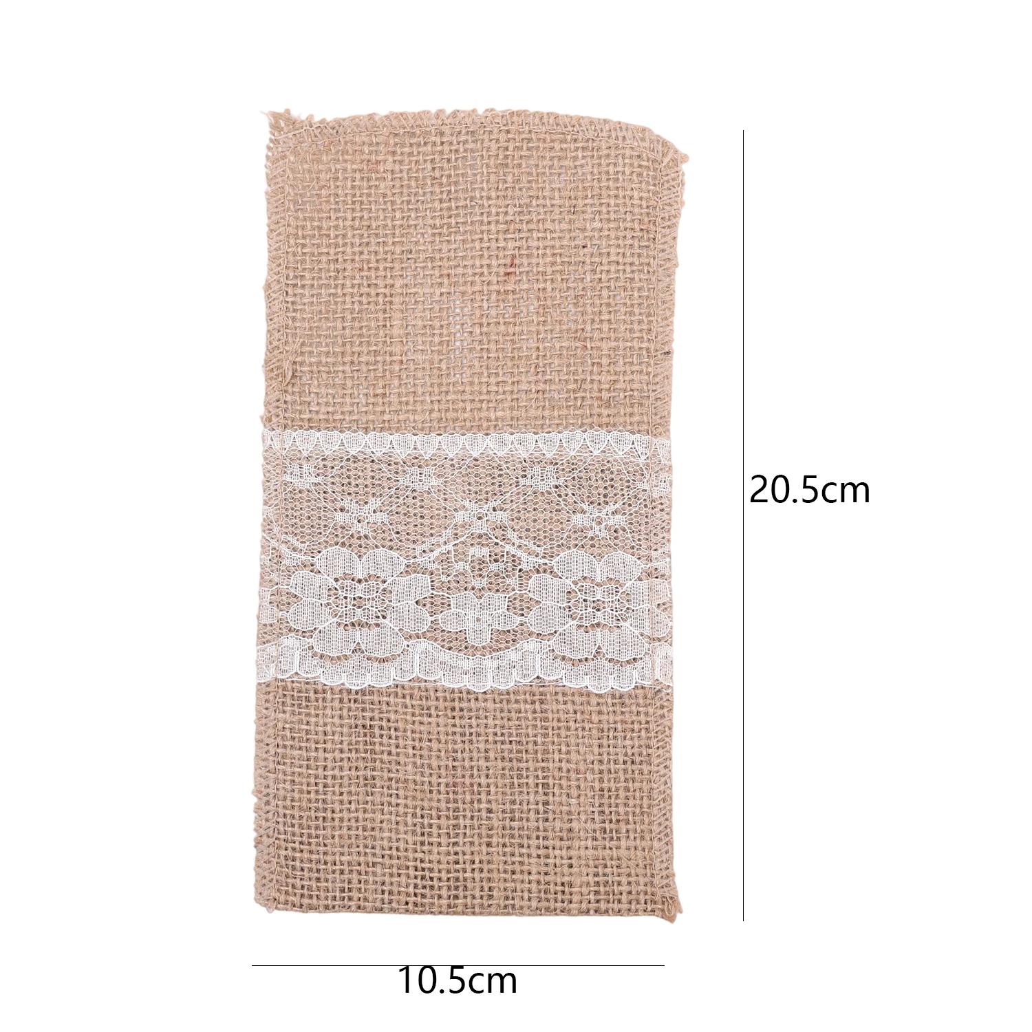 

Natural Burlap Lace Utensil Holders Linen Cutlery Holder Covers Knife Fork Pockets Bags Christmas New Year Dinner Table Decor 1PC