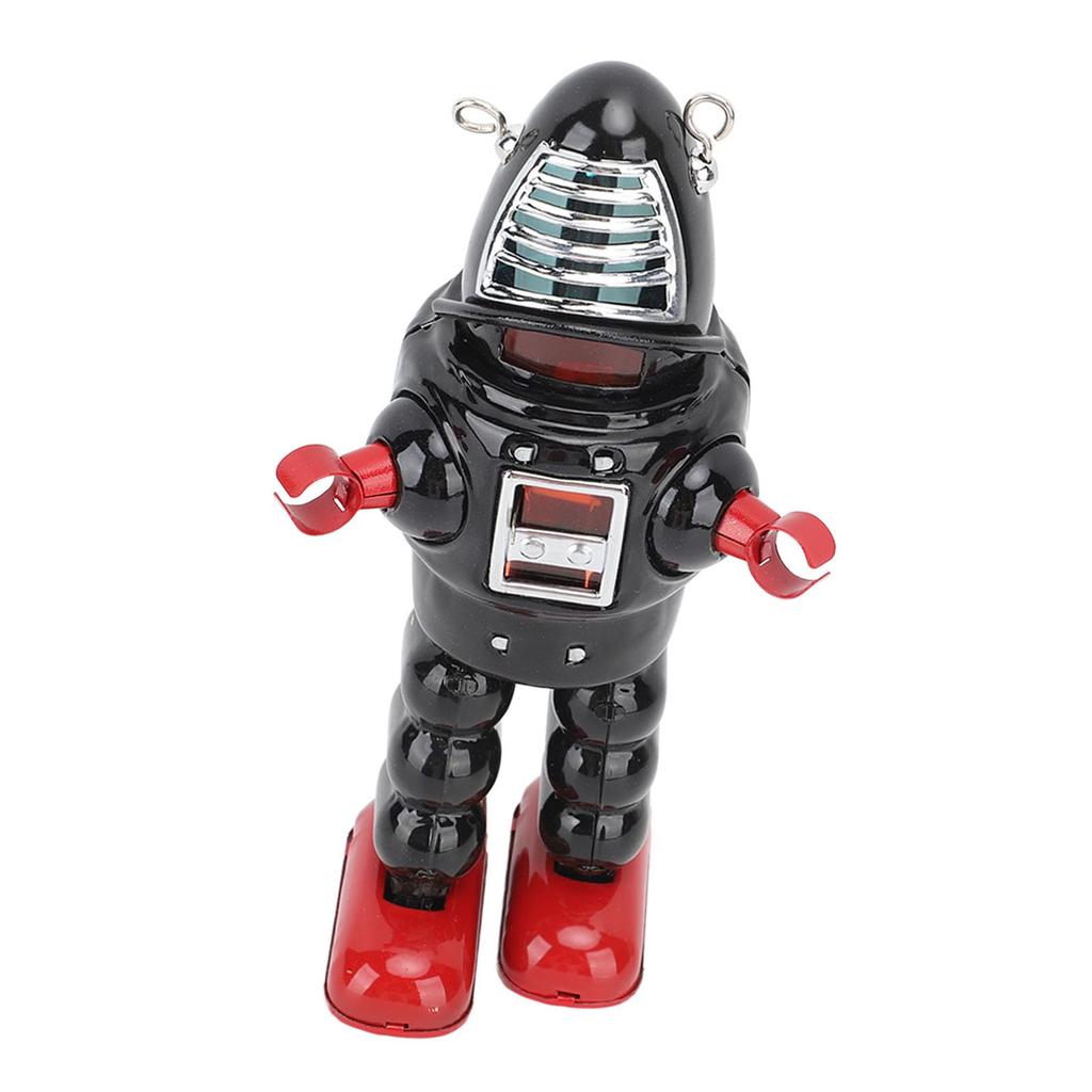 Walking Robot Toy, Adult Wind-Up Toy, Tin Metal, Impact Resistant, Fine Finish (Black)