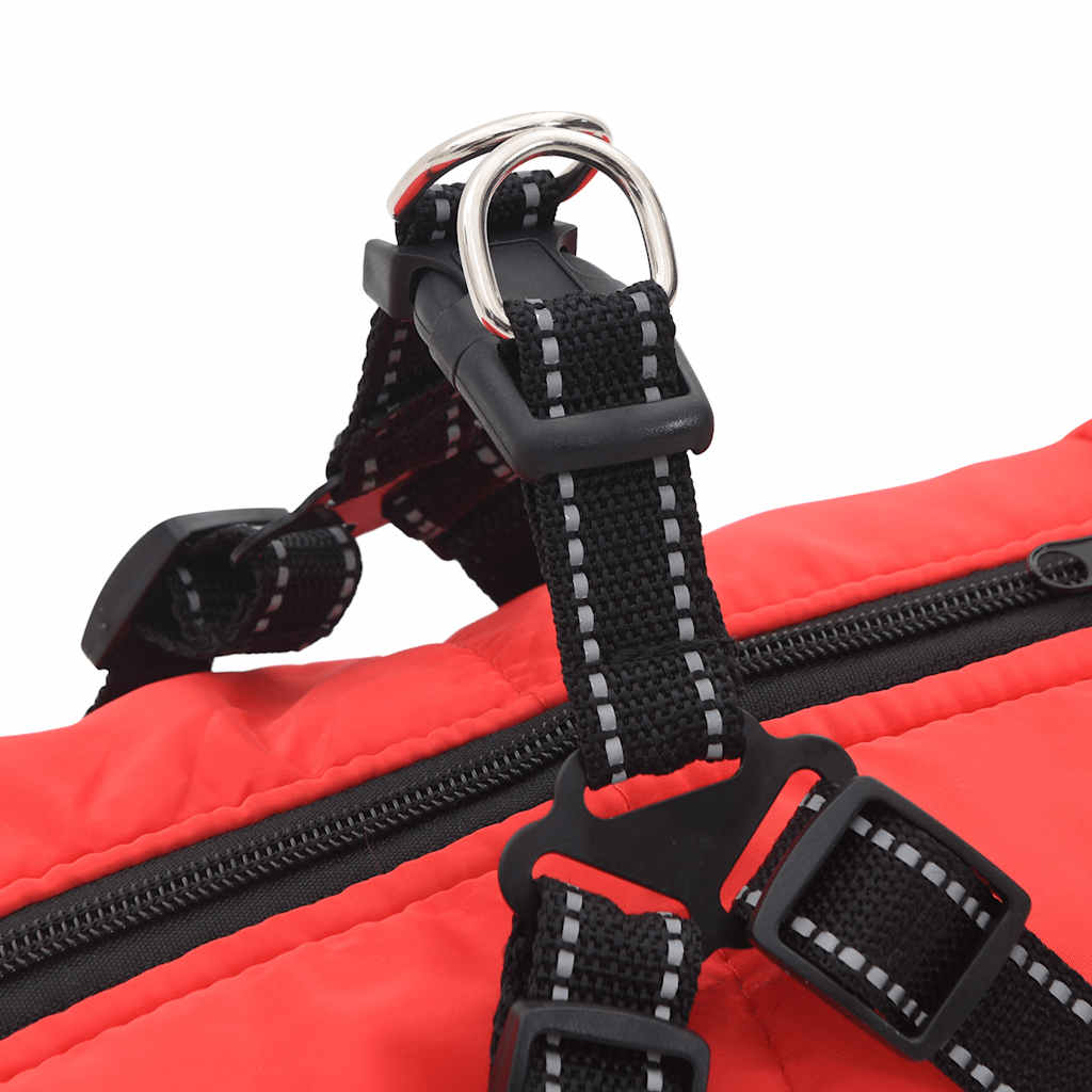 Waterproof Reflective Dog Coat with Integrated Harness Red Size L44