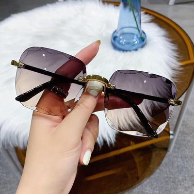 Yousheng Lady Sunglasses Eye Protection Rimless Gradient Color Sunscreen Anti-UV Decorative Outdoor Vacation Beach Sunglasses Eye Wear Accessories