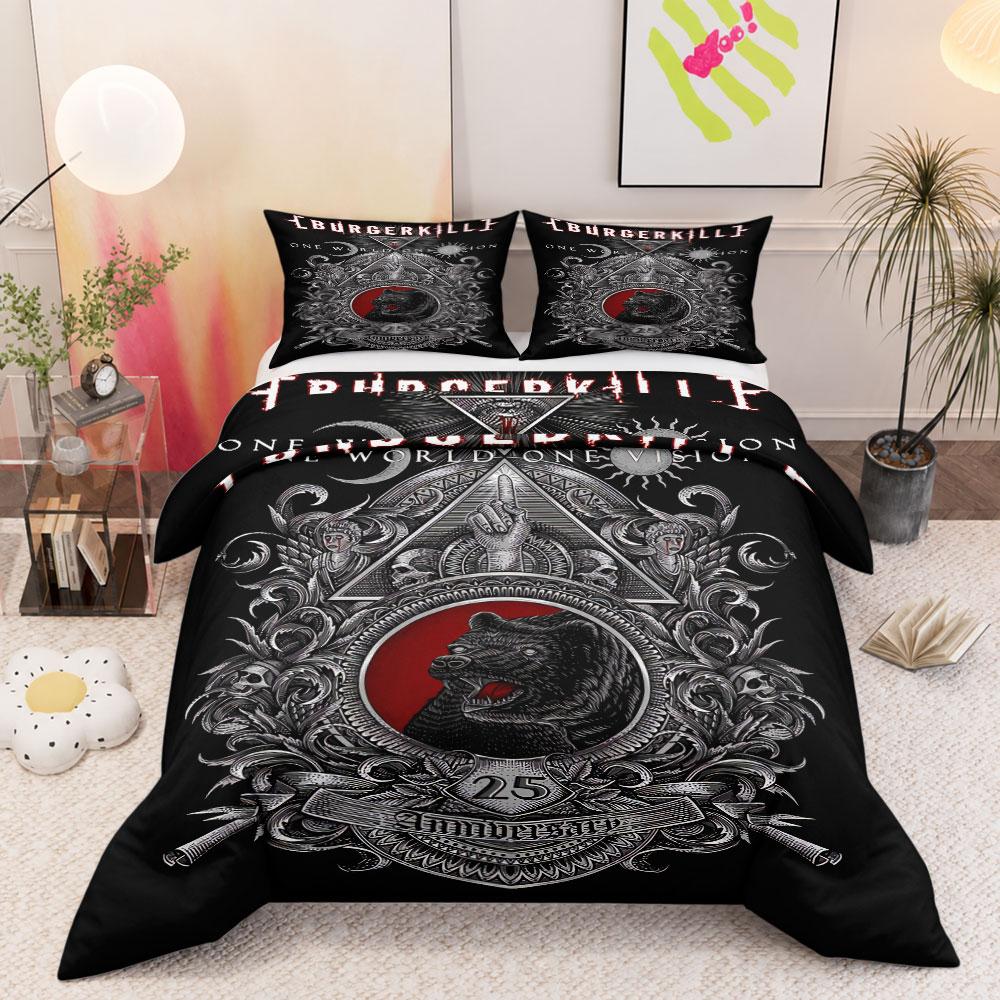 Retro Burgerkill One World Band Poster Dark Bedding Set, Fashion Duvet Cover for Stylish Bedroom, Soft Cotton Feel Duvet Cover