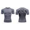 Cross Print Compression Shirt for Men Athletic Quick Dry Short Sleeve Tops Baselayer Christian Gym Workout Running T-shirts Tees