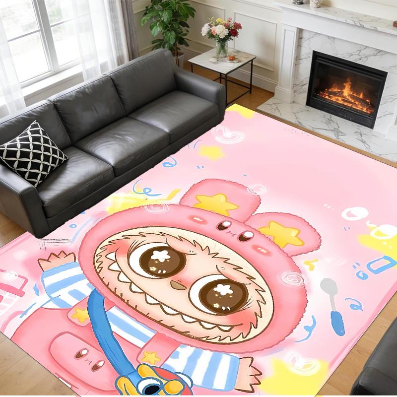 Anti‑Slip Crystal Velvet Floor Rug, Labubu Design Carpet for Indoor Living Bedroom Home Decoration