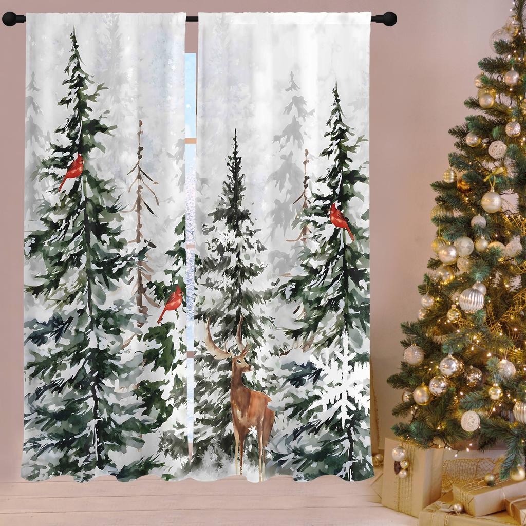 Elk Curtain Symbol Fortune Lucky Digital Print 3D Curtain Living Room Window Kitchen Curtain Bathroom Curtain Grommet Top 2PCS