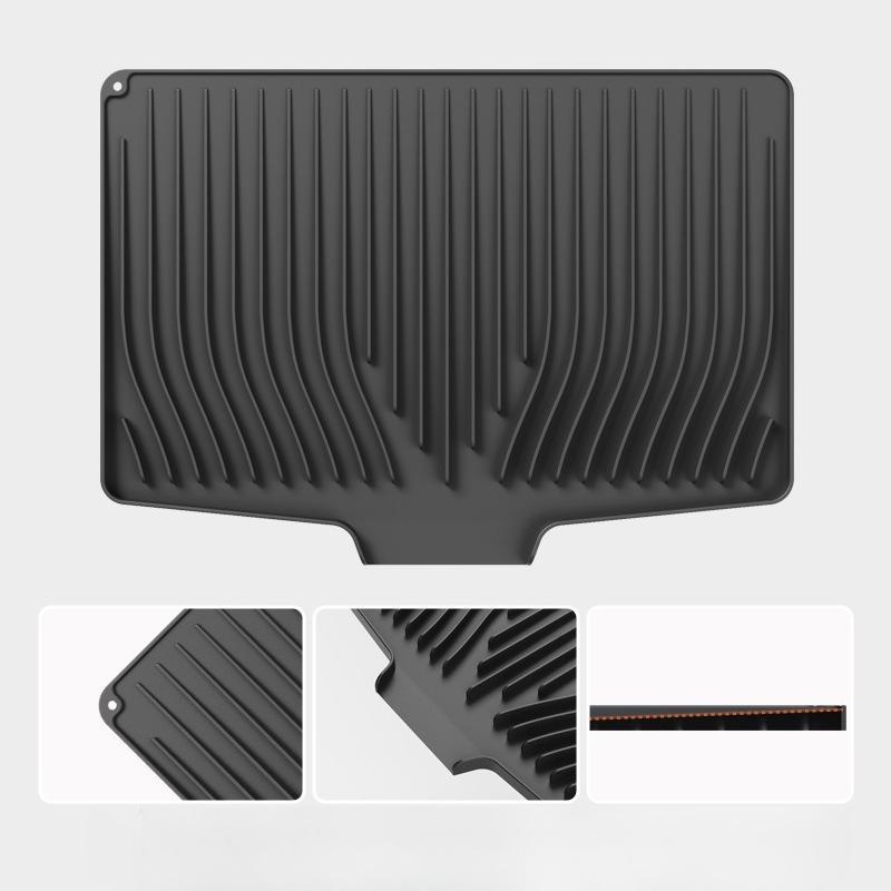 Silicone Kitchen Counter Drying Mat Non-Slip Dish Drainer Pad with Slope Design for Plates Heat-Resistant Utensil Drain Board