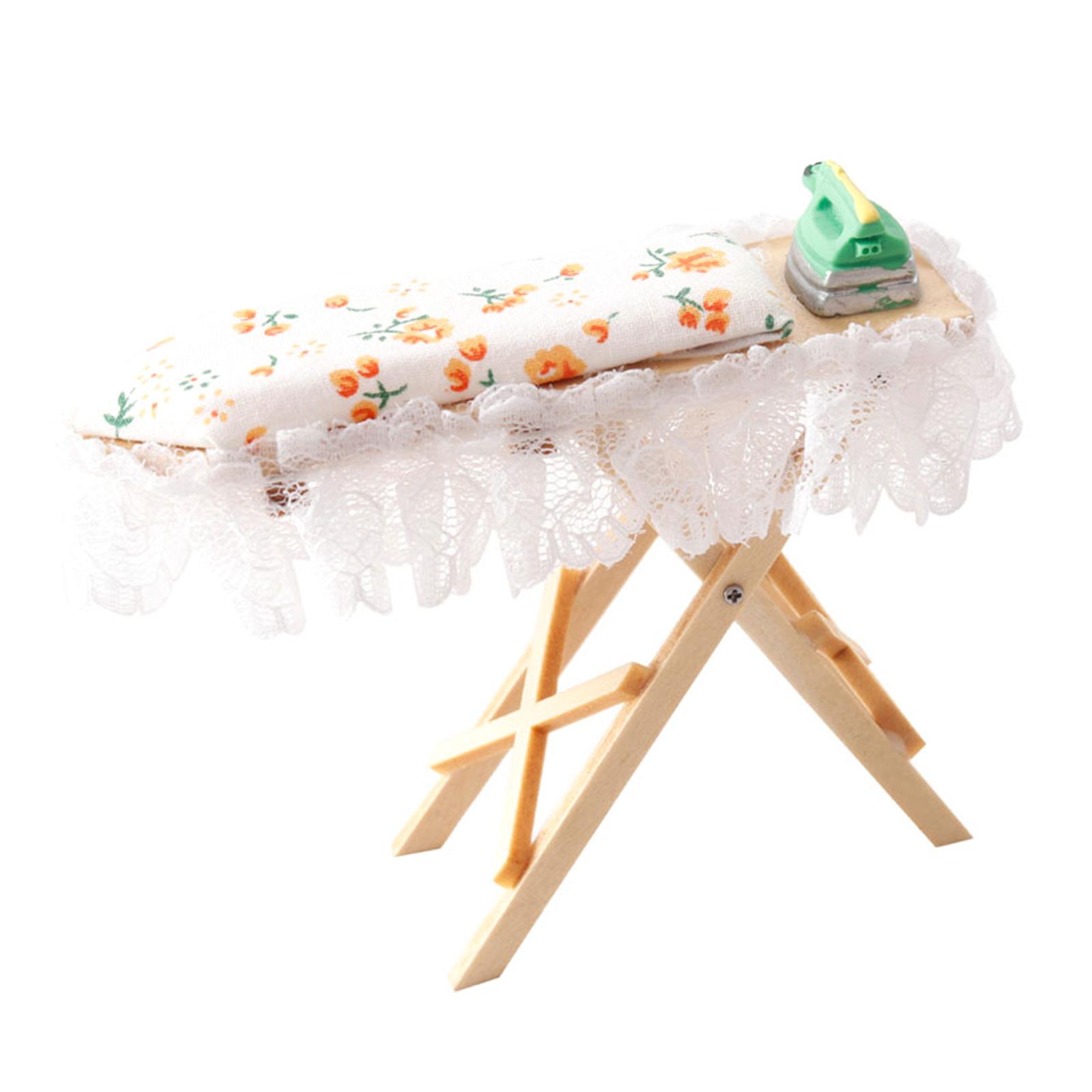 

Гладильная доска и утюг для миниатюр кукольных домиков Гладильная доска 1/12 Кукольный домик Витрина Деревянная мебель Декор для кукольного домика