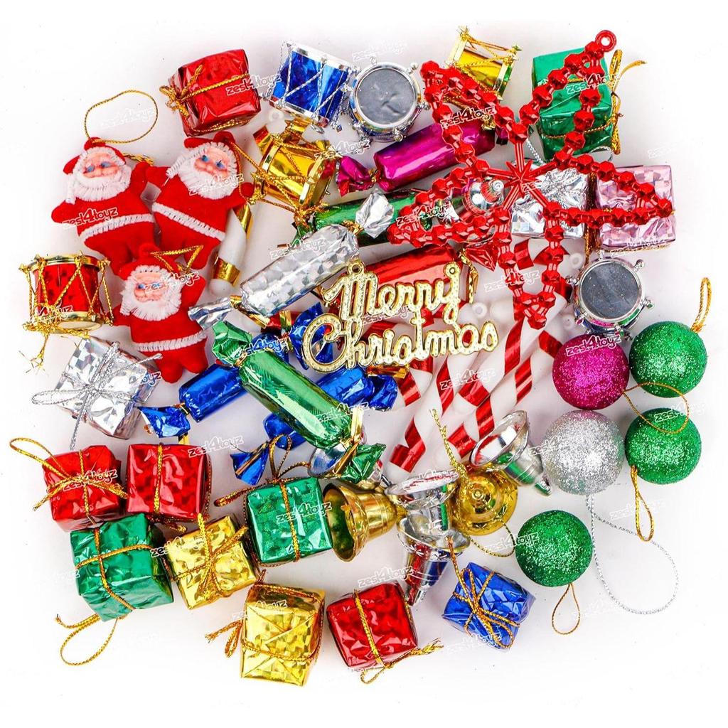 Christmas Decorations with Bells Candy Sticks Stars Gift Boxes and Santa Ornaments Christmas Tree Decoration Items (54 Pcs) Multicolor