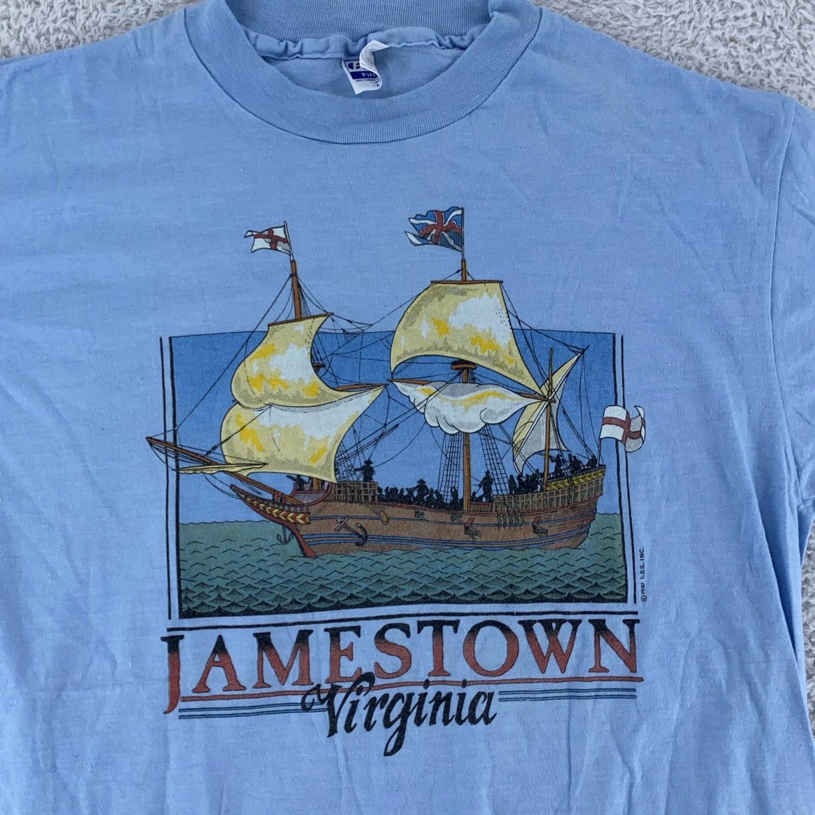 Vintage Jamestown Virginia Shirt Mens Small Hanes Ship Graphic Tourist 80s 1987 M