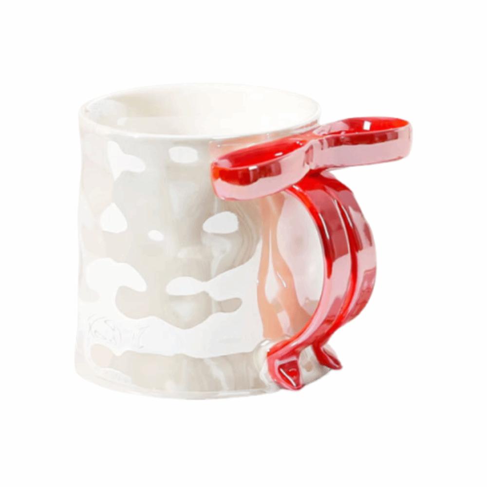 Exquisite Bowknot Ceramic Mug INS Breakfast Cup Safe Ceramic Coffee Cup  Tableware красный