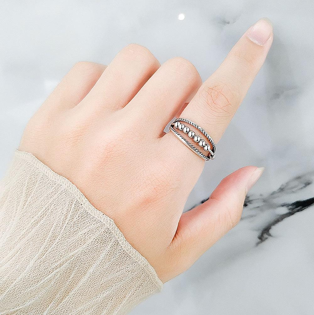 Stylish Geometric Chain Bead Index Ring For Women Versatile Niche Design Fashion Jewelry