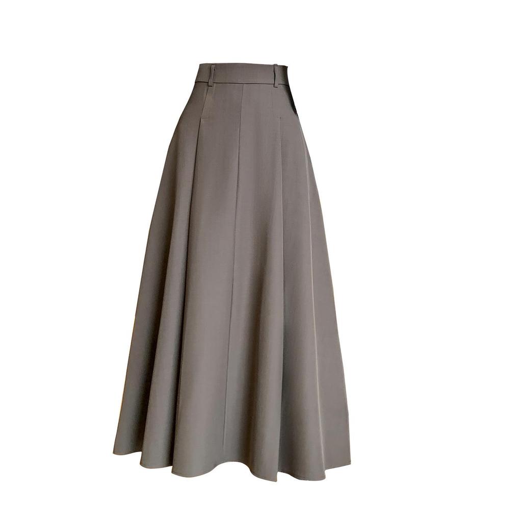 Jupe longue évasée taille haute abricot pour femme - Coupe petite, drapé amincissant pour le printemps à l'hiver 2026