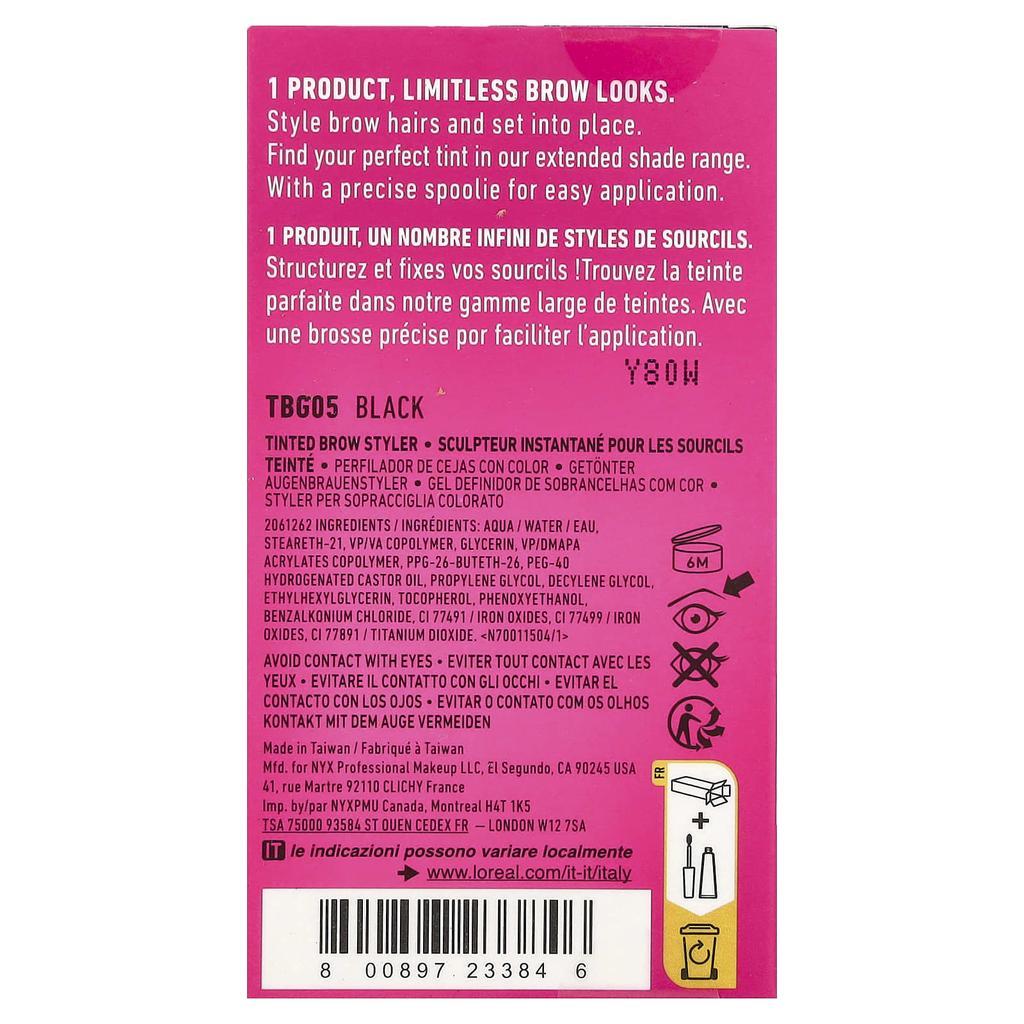 NYX Professional Makeup, The Brow Glue, Instant Brow Styler, 05 Black, 5g (0.17oz)