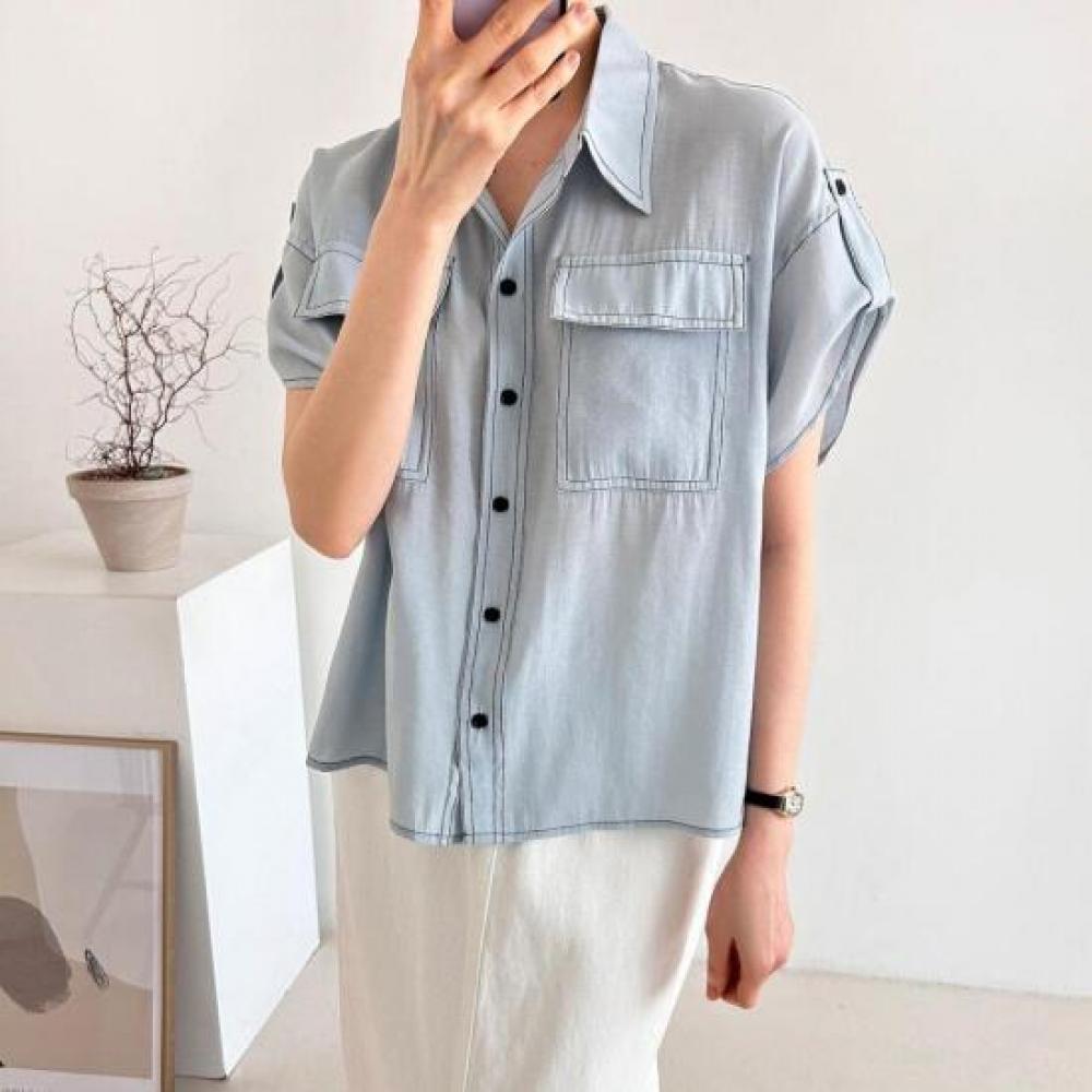 New Arrivals Open Run Loose Fit Boxy Women Shirt Short Sleeve Stitch
