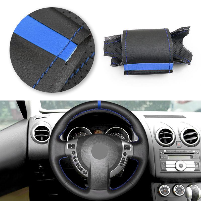 

Car Accessories Steering Wheel Cover Leather Trim Black with blue strip For Nissan QASHQAI X-Trail NV200 Rogue 2008 2009 2010