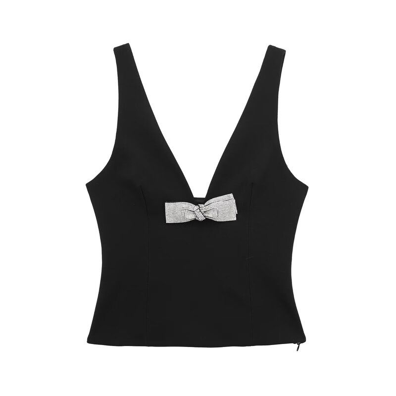 Fashion Style 2024 Spring New Arrival Women's Sling Jewelry Bowknot Decoration Short Top 2805777 800