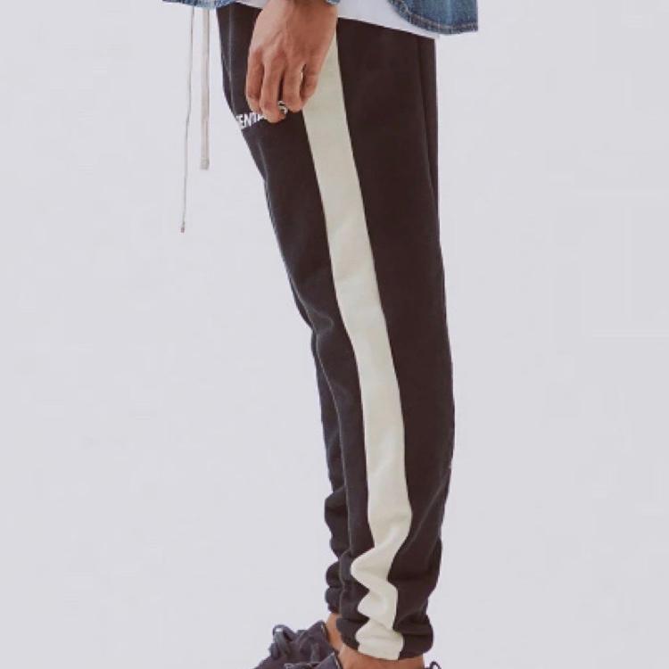Fear of God Essentials SS20 Side Stripe Fleece-Lined Straight-Leg Knit Sweatpants Men Bottoms Black FOG-SS20-127