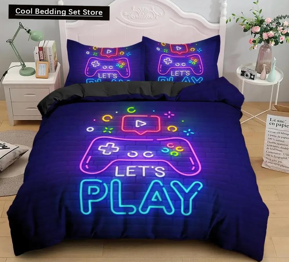 Games Comforter Cover Gamepad Bedding Set for Boys Kids Video Modern Gamer Console Quilt 2 or 3 Pcs Soft Twin Duvet Cover Set