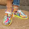 Fashion Women Flats Shoes Autumn New Casual Daily Flat Loafers Ethnic Rainbow Canvas Shoes Ladies Round Toe Multi-Color Print Sneakers