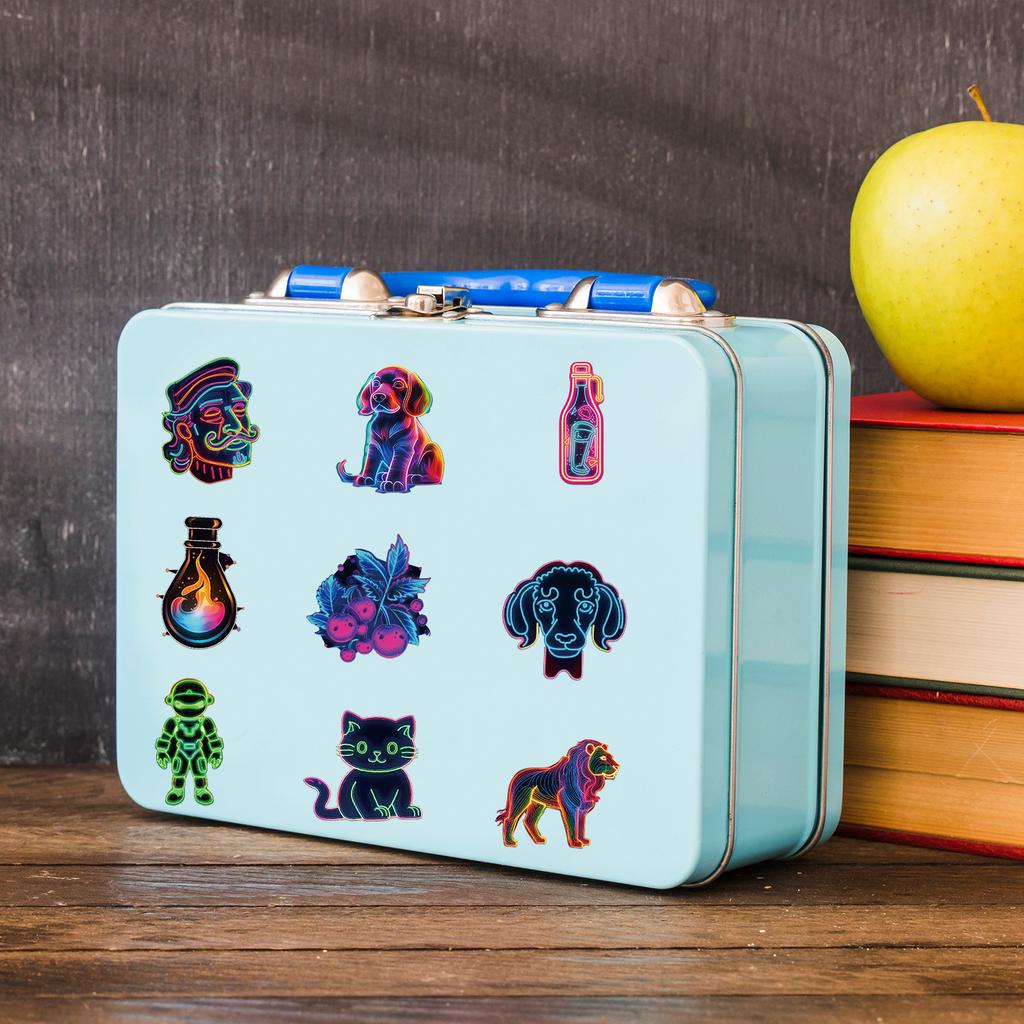 50 New Style Neon Doodle Stickers Mobile Phone Water Cup Decorative Stickers Waterproof Notebook Hand Note Stickers