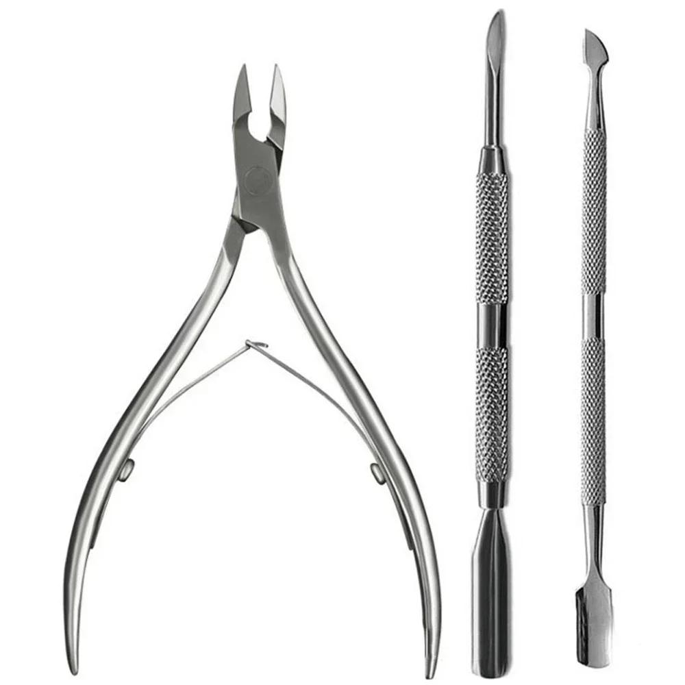 3Pc Cuticle Trimmer Cuticle Remover Cuticle Pusher Stainless Steel Durable Pedicure Manicure Tools Cutter Nipper Scissor Clipper серебряный