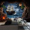 Vintage Nautische Wandteppich Dekoration Geister Segelboot Wand Fantasie Meereslandschaft Nautisches Piratenschiff Welle Segeln Mond Wandbehang